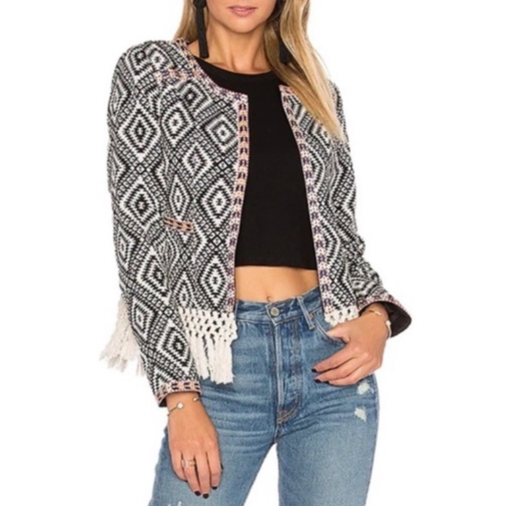 TULAROSA Revolve Santa Fe Fringe Macrame Open Jacket Geo Tribal Aztec Medium - Picture 2 of 7